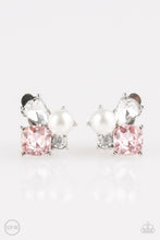 Load image into Gallery viewer, Featuring a classic pearl, mismatched pink and white rhinestones join into a radiant frame. Earring attaches to a standard clip-on fitting.  Sold as one pair of clip-on earrings.
