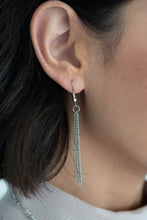 Load image into Gallery viewer, Silver chains hanging from a silver fish hook earring.
