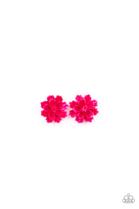 Earrings in assorted colors and floral shapes. The colorful floral frames vary in shades of white, light pink, dark pink, and multicolored. Earrings attach to standard post fittings.