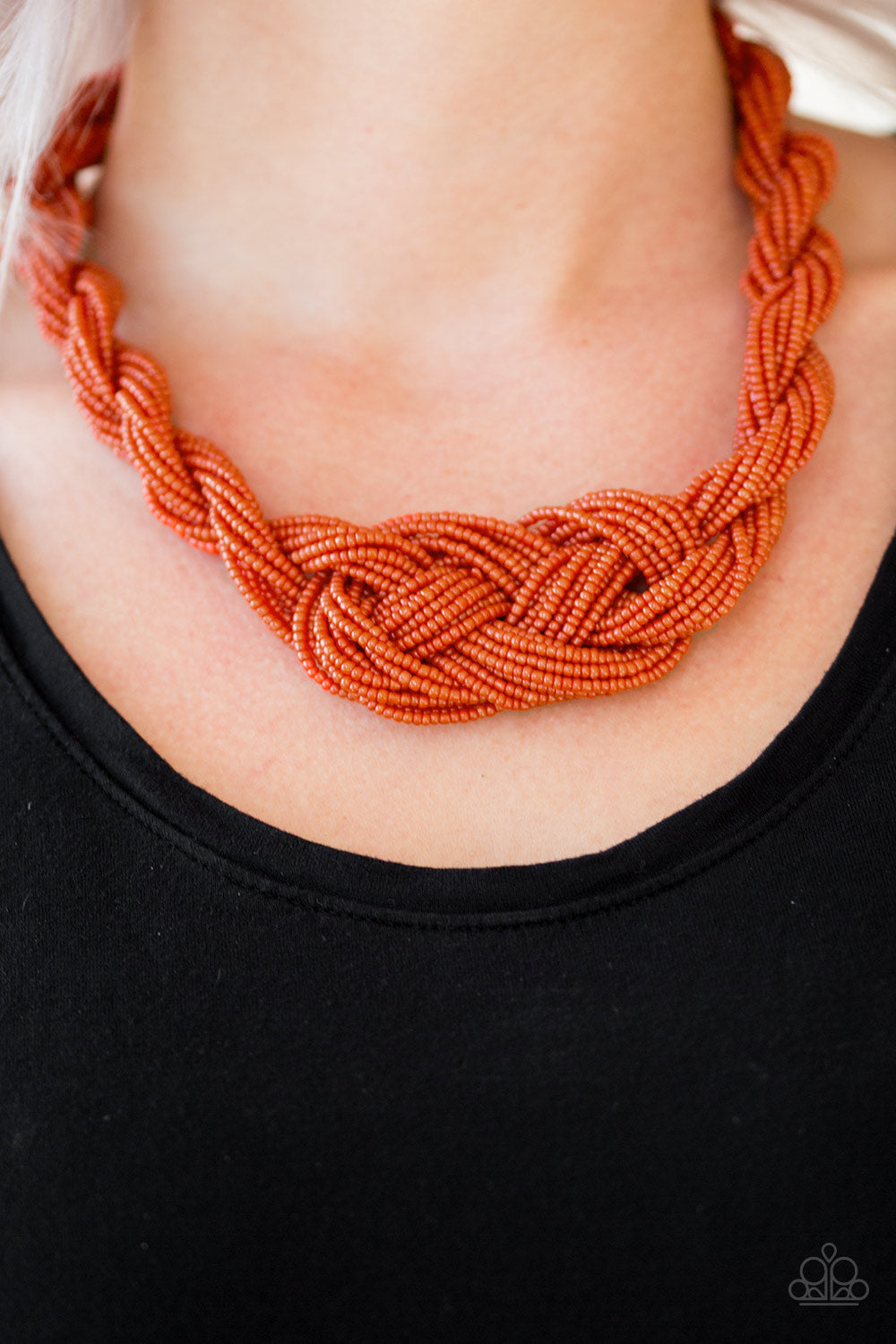 A Standing Ovation - Orange Braided Seed Bead Necklace