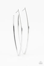 Load image into Gallery viewer, Glistening silver bars fold into an asymmetrical silver hoop for an edgy look. Earring attaches to a standard post fitting. Hoop measures 1 1/2&quot; in diameter.  Sold as one pair of hoop earrings.
