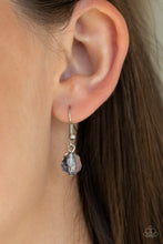 Load image into Gallery viewer, Silver disc hanging from a silver fish hook earring.
