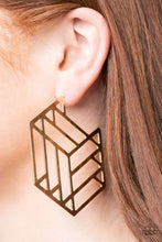 Load image into Gallery viewer, Flat gold bars connect into an edgy hexagonal frame, creating a chic geometric hoop. Earring attaches to a standard post fitting. Hoop measures approximately 2 3/4&quot; in diameter.  Sold as one pair of hoop earrings.
