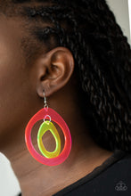 Load image into Gallery viewer, Featuring asymmetrical shapes, neon pink and yellow acrylic hoops link into a dizzying lure for an out-of-this-world experience. Earring attaches to a standard fishhook fitting.  Sold as one pair of earrings.
