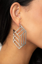 Load image into Gallery viewer, Flat silver bars connect into an edgy hexagonal frame, creating a chic geometric hoop. Earring attaches to a standard post fitting. Hoop measures approximately 2 3/4&quot; in diameter.  Sold as one pair of hoop earrings.
