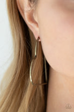 Load image into Gallery viewer, Brushed in a rustic antiqued finish, a flat brass bar delicately bends into an airy heart frame for a flirtatious finish. Earring attaches to a standard post fitting. Hoop measures approximately 2&quot; in diameter.  Sold as one pair of hoop earrings.
