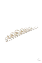 Load image into Gallery viewer, A bubbly collection of pearls dot the front of a classic silver bobby pin, creating an elegant centerpiece.  Sold as one individual decorative bobby pin.
