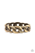 Load image into Gallery viewer, Featuring plain and textured finishes, chunky brass links interconnect into an edgy bangle-like cuff. Features a hinged closure.  Sold as one individual bracelet.
