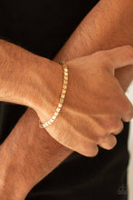 Load image into Gallery viewer, A thick strand of glistening gold box chain links around the wrist for a bold look. Features an adjustable clasp closure.
