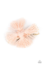 Load image into Gallery viewer, An earthy fringe of pale pink tassels are knotted together to form a boho-chic style over a white ribbon clip. Features a standard hair clip on the back.  Sold as one individual hair clip.
