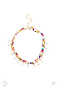 Seed beads in colorful shades mingle with pearls in a variety of shapes for a charismatic finish. A dainty gold chain, with dangling dainty oval pearls combines with the seed bead strand for a beach-inspired finish. Features an adjustable clasp closure.  Sold as one individual anklet.