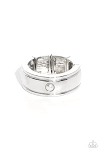 Dotted with a dainty white pearl center, a shiny, sleek silver band stands out against the finger for a sophisticated finish. Features a stretchy band for a flexible fit.  Sold as one individual ring.