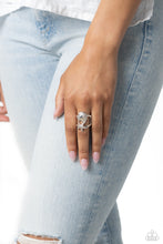 Load image into Gallery viewer, Featuring a layered design, a textured silver seashell crowns the uppermost band of an airy centerpiece, while a studded silver starfish is encrusted along the lowermost band for a beachy look. Features a stretchy band for a flexible fit.  Sold as one individual ring.
