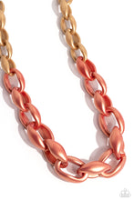 Load image into Gallery viewer, Burnt Sienna and Doe concaved hoops gradually increase in size as they elongate towards the middle of the neckline for a colorful combination. Features an adjustable clasp closure.  Sold as one individual necklace. Includes one pair of matching earrings.
