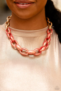 Burnt Sienna and Doe concaved hoops gradually increase in size as they elongate towards the middle of the neckline for a colorful combination. Features an adjustable clasp closure.  Sold as one individual necklace. Includes one pair of matching earrings.