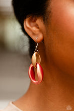 Load image into Gallery viewer, Burnt Sienna and Doe concaved hoops hanging from a silver fish hook earring.
