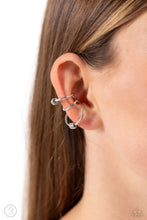 Load image into Gallery viewer, A collection of dainty silver discs haphazardly dot across a trio of airy, dainty silver bars that curve around the ear to create an adjustable, one-size-fits-all cuff.  Sold as one pair of cuff earrings.
