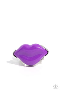 Featured atop airy silver bands, a pair of purple acrylic lips stands out atop the finger for a vibrant, carefree finish. Features a stretchy band for a flexible fit.  Sold as one individual ring.