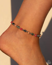 Load image into Gallery viewer, Infused with silver accents and floral beads, a colorful collection of natural stones are threaded around the ankle for a tranquil look. As the stone elements in this piece are natural, some color variation is normal. Sold as one individual anklet.
