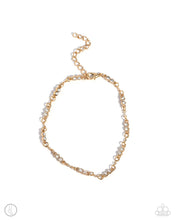 Load image into Gallery viewer, Infused along a classic chain, duos of white gems pressed in circular gold fittings glisten around the ankle for a simplistic shimmer. Features an adjustable clasp closure. Sold as one individual anklet.
