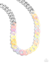 Load image into Gallery viewer, Featuring a kaleidoscope of colors, acrylic rings connect to high-sheen silver curb chain links for a magically multicolored display. Features an adjustable clasp closure. Sold as one individual necklace. Includes one pair of matching earrings.
